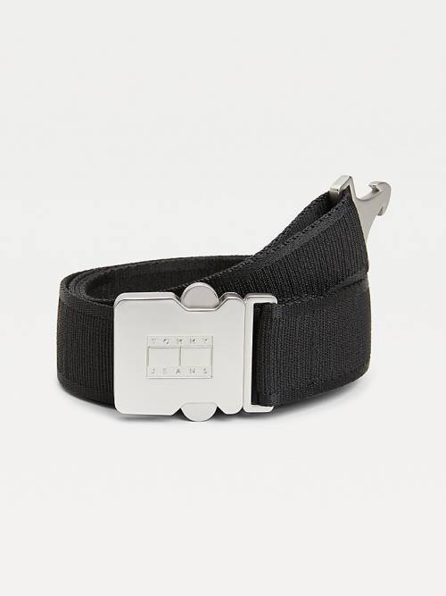 Black Tommy Hilfiger Webbing Utility Buckle Men\'s Belts | TH652OXD