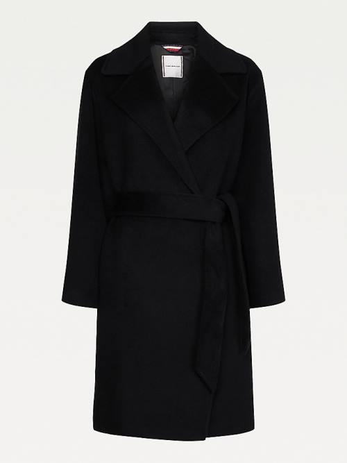 Black Tommy Hilfiger Wool Blend Belted Women's Coats | TH541RZD