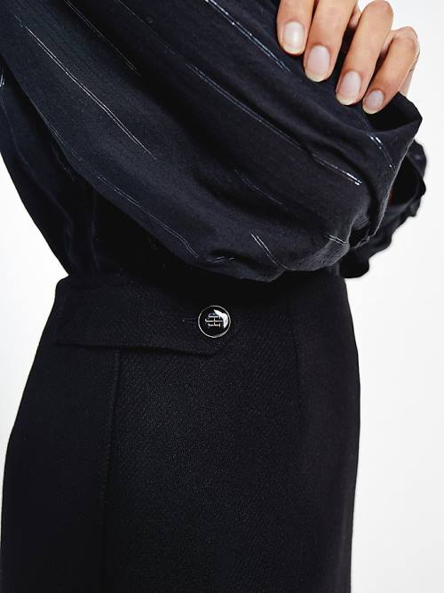 Black Tommy Hilfiger Wool Cashmere Blend Button Tab Women's Skirts | TH961DUI