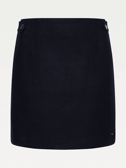 Black Tommy Hilfiger Wool Cashmere Blend Button Tab Women's Skirts | TH961DUI