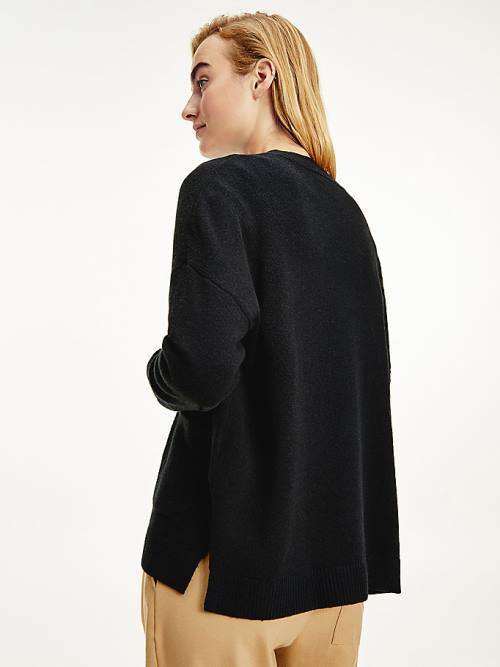 Black Tommy Hilfiger Wool Open V-Neck Cardigan Women's Sweaters | TH587XUN