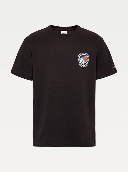 Black Tommy Hilfiger World Peace Men's T Shirts | TH695SHY