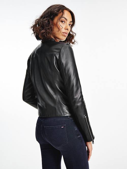 Black Tommy Hilfiger Zip-Thru Leather Women's Jackets | TH801AVB