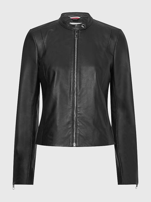 Black Tommy Hilfiger Zip-Thru Leather Women's Jackets | TH801AVB