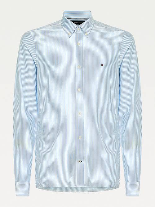 Blue Tommy Hilfiger 1985 Essential Stripe Slim Fit Men\'s Shirts | TH856RBH