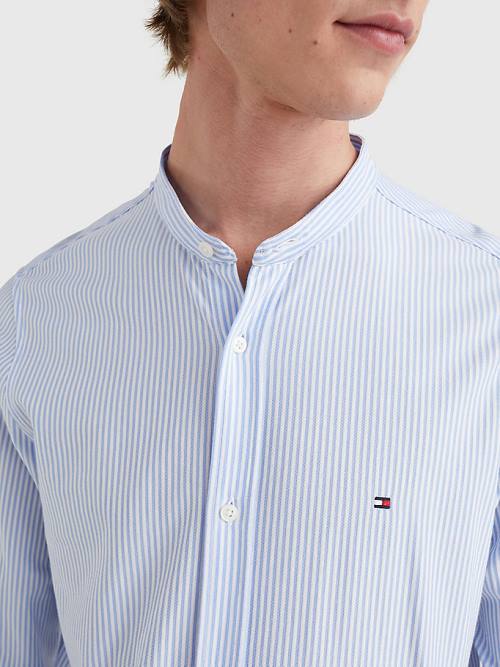 Blue Tommy Hilfiger 1985 Essential Stripe Slim Fit Men's Shirts | TH867EGT