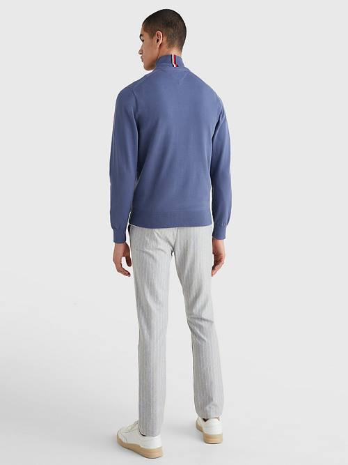 Blue Tommy Hilfiger 1985 Essential TH Flex Zip-Thru Cardigan Men's Sweaters | TH579SYA