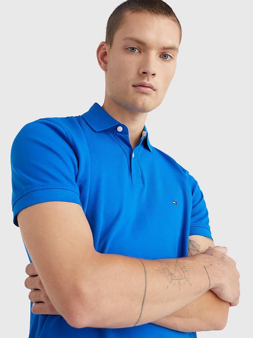 Blue Tommy Hilfiger 1985 Essential TH Flex Men's Polo Shirts | TH724WNZ