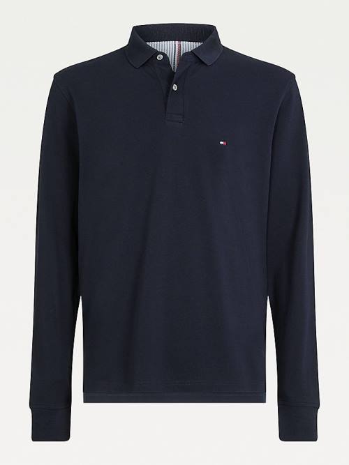 Blue Tommy Hilfiger 1985 TH Flex Regular Fit Long Sleeve Men's Polo Shirts | TH948CZV