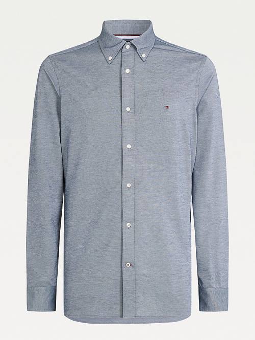 Blue Tommy Hilfiger 1985 TH Flex Slim Fit Men\'s Shirts | TH412TOD