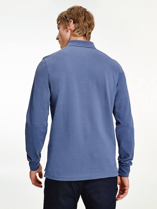 Blue Tommy Hilfiger 1985 TH Flex Slim Fit Long Sleeve Men's Polo Shirts | TH486EQJ