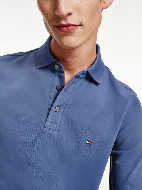 Blue Tommy Hilfiger 1985 TH Flex Slim Fit Long Sleeve Men's Polo Shirts | TH486EQJ