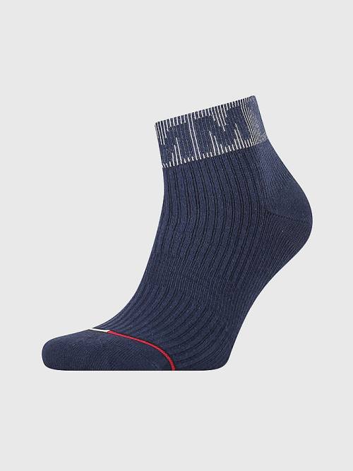 Blue Tommy Hilfiger 1-Pack Logo Cuff Ankle Men\'s Socks | TH567LPM