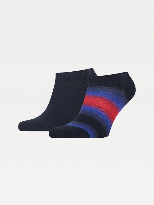 Blue Tommy Hilfiger 2-Pack Baja Stripe Trainer Men\'s Socks | TH738PYN