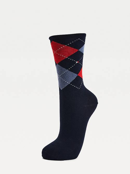 Blue Tommy Hilfiger 2-Pack Diamond Check Women's Socks | TH874CBA