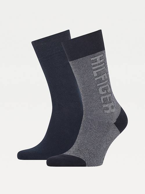 Blue Tommy Hilfiger 2-Pack Rib-Knit Logo Men\'s Socks | TH148LZP