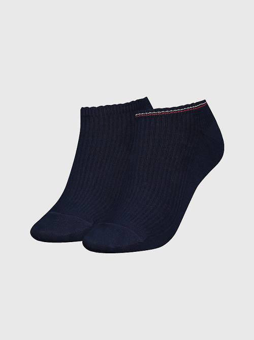 Blue Tommy Hilfiger 2-Pack Ribbed Trainer Women\'s Socks | TH497BZX