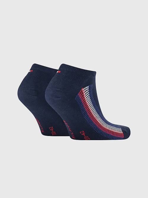 Blue Tommy Hilfiger 2-Pack Ribbon Stripe Trainer Men's Socks | TH243HJE