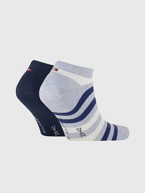 Blue Tommy Hilfiger 2-Pack Stripe Trainer Men's Socks | TH280HVE