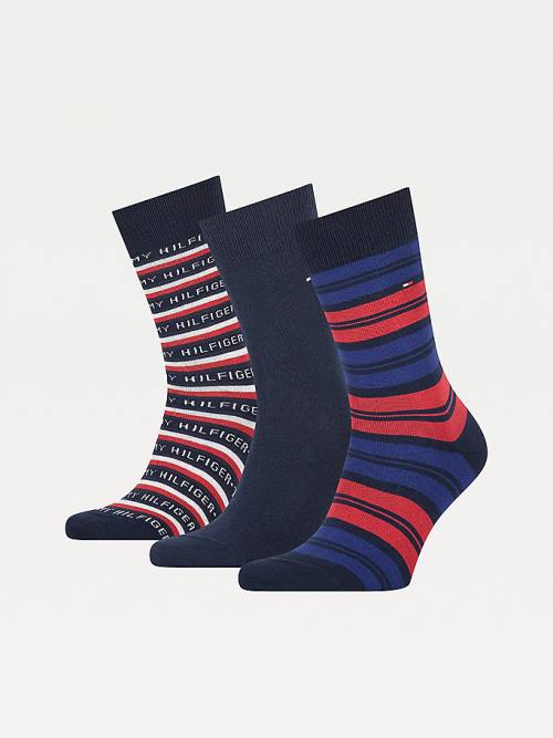 Blue Tommy Hilfiger 3-Pack Gift Box Stripe Men's Socks | TH208ABC