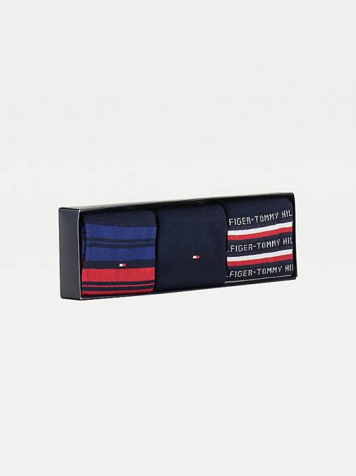 Blue Tommy Hilfiger 3-Pack Gift Box Stripe Men\'s Socks | TH208ABC