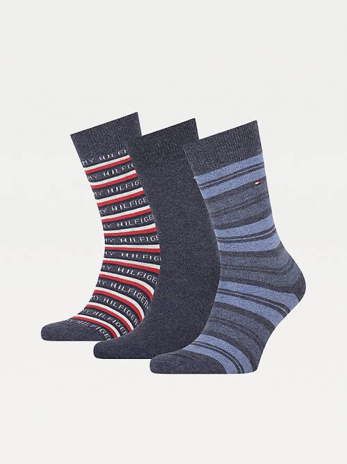 Blue Tommy Hilfiger 3-Pack Gift Box Stripe Men's Socks | TH863XUE