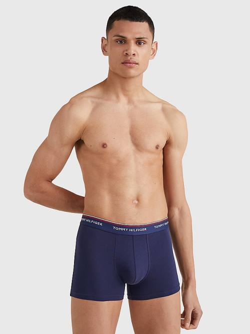 Blue Tommy Hilfiger 3-Pack Premium Logo Waistband Trunks Men's Underwear | TH387OYI