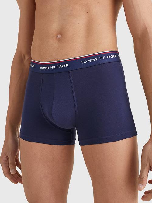 Blue Tommy Hilfiger 3-Pack Premium Logo Waistband Trunks Men's Underwear | TH387OYI