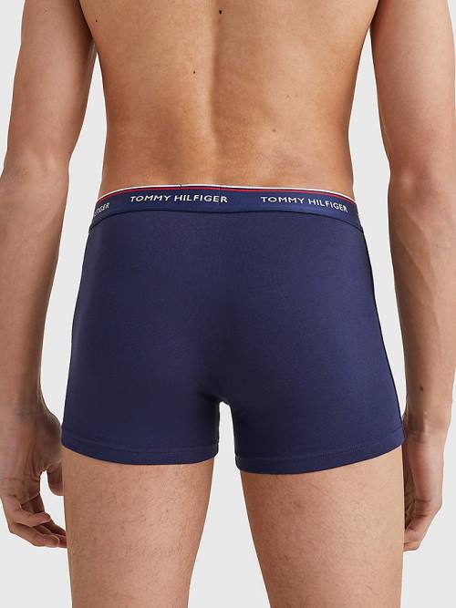 Blue Tommy Hilfiger 3-Pack Premium Logo Waistband Trunks Men's Underwear | TH387OYI