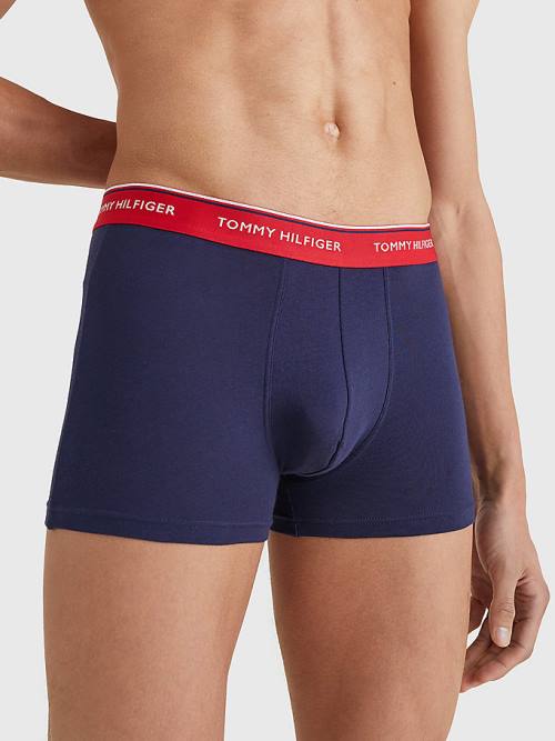 Blue Tommy Hilfiger 3-Pack Premium Logo Waistband Trunks Men's Underwear | TH387OYI