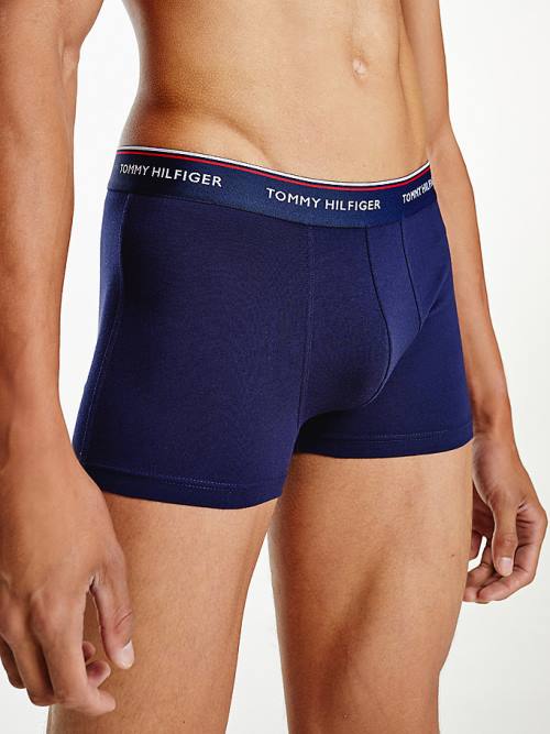 Blue Tommy Hilfiger 3-Pack Premium Logo Waistband Trunks Men's Underwear | TH478WGD