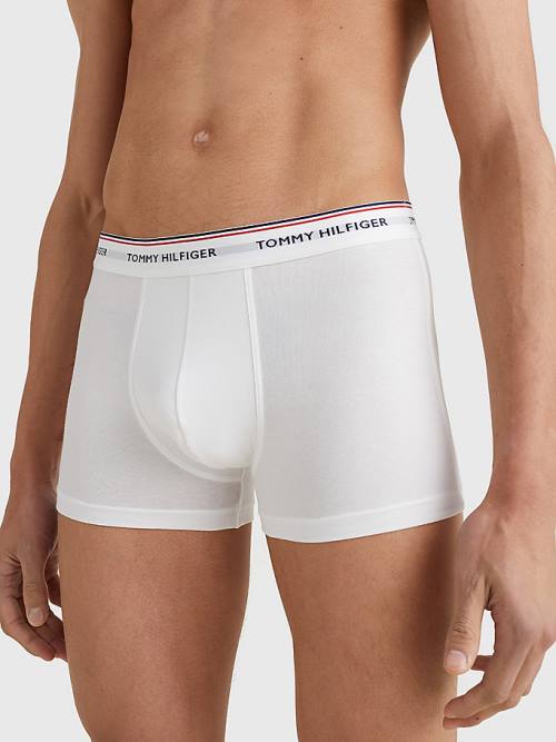 Blue Tommy Hilfiger 3-Pack Premium Logo Waistband Trunks Men's Underwear | TH705OMF