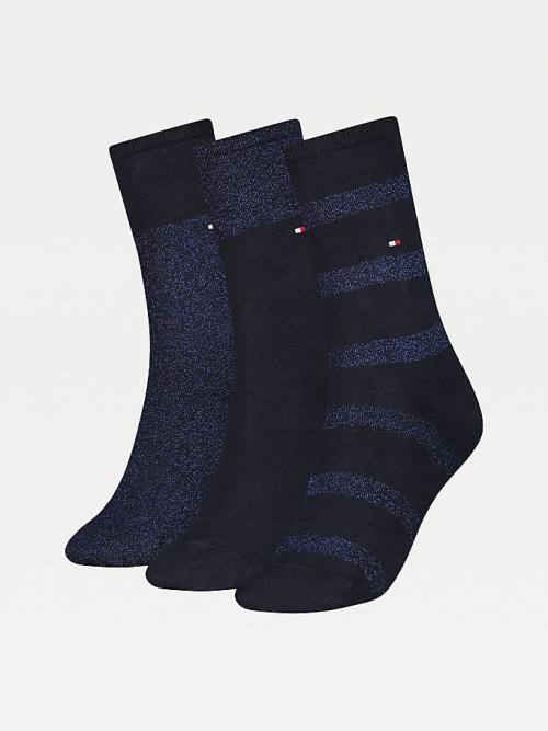 Blue Tommy Hilfiger 3-Pack Sparkle Gift Box Women's Socks | TH340WZU