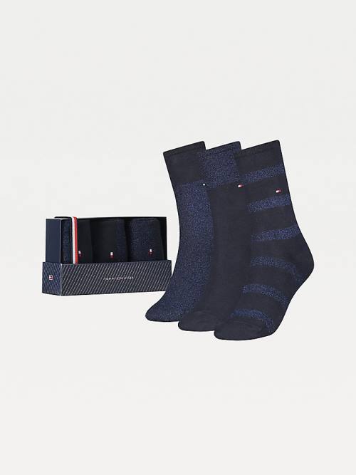 Blue Tommy Hilfiger 3-Pack Sparkle Gift Box Women\'s Socks | TH340WZU