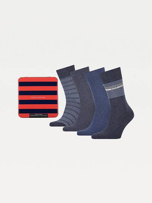 Blue Tommy Hilfiger 4-Pack Gift Box Stripe Men\'s Socks | TH794IQE