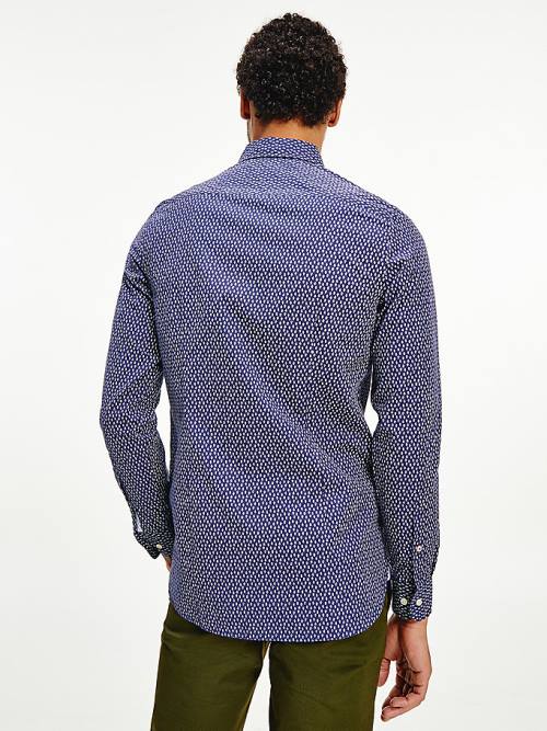 Blue Tommy Hilfiger Abstract Leaf Print Slim Fit Men's Shirts | TH784SYW