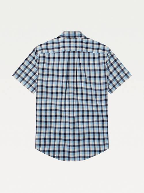 Blue Tommy Hilfiger Adaptive Check Stretch Custom Fit Men's Shirts | TH419GCU