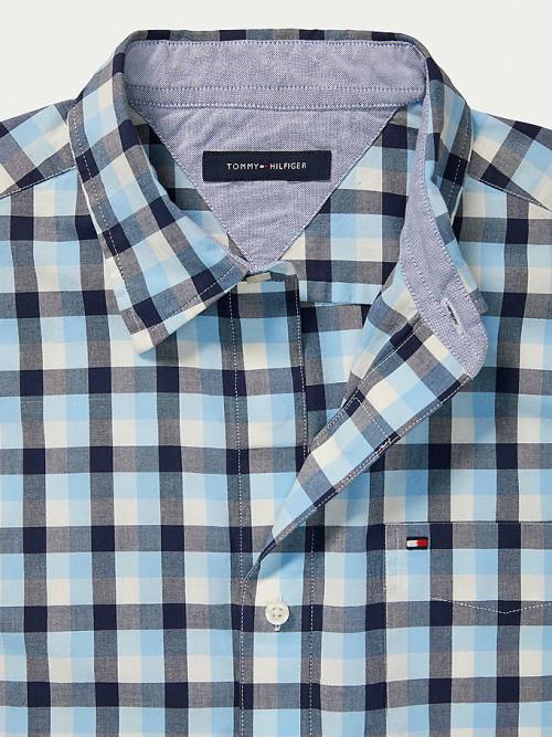 Blue Tommy Hilfiger Adaptive Check Stretch Custom Fit Men's Shirts | TH419GCU