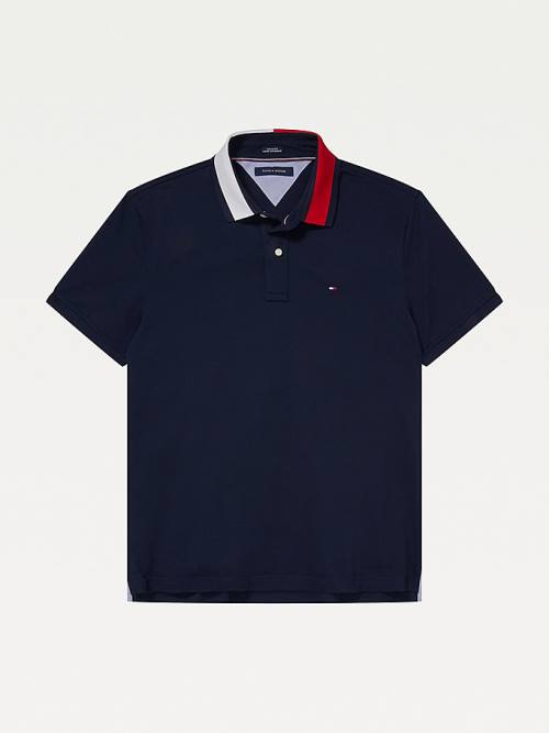 Blue Tommy Hilfiger Adaptive Contrast Collar Custom Fit Men's Polo Shirts | TH432UOL