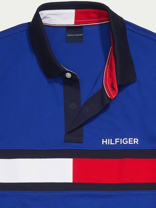 Blue Tommy Hilfiger Adaptive Cotton Flag Custom Fit Men's Polo Shirts | TH968ODN