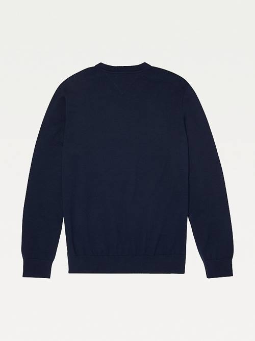 Blue Tommy Hilfiger Adaptive Crew Neck Sweatshirt Men's Sweaters | TH806DCM