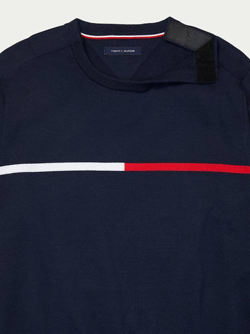 Blue Tommy Hilfiger Adaptive Crew Neck Sweatshirt Men's Sweaters | TH806DCM