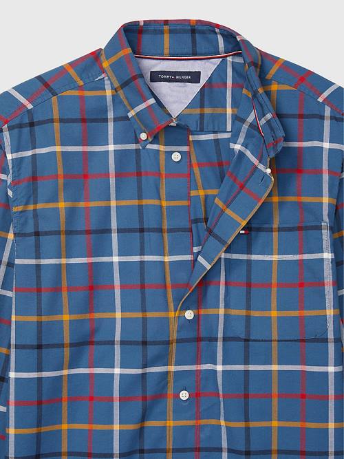 Blue Tommy Hilfiger Adaptive Custom Fit Windowpane Check Men's Shirts | TH130KRG