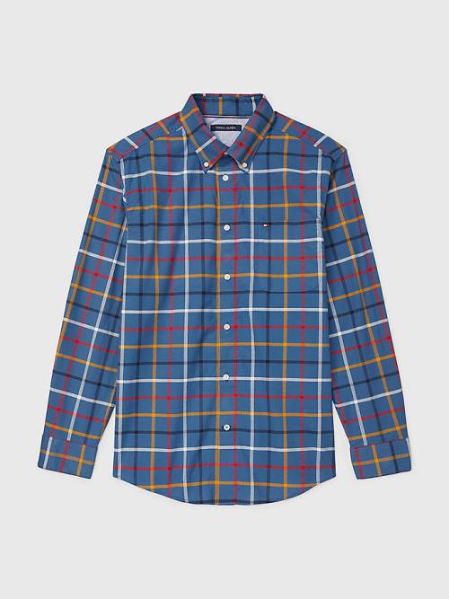 Blue Tommy Hilfiger Adaptive Custom Fit Windowpane Check Men\'s Shirts | TH130KRG