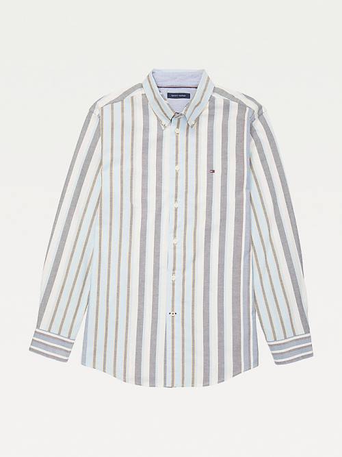 Blue Tommy Hilfiger Adaptive Custom Fit Stripe Men\'s Shirts | TH403GWS