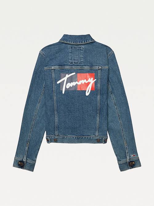 Blue Tommy Hilfiger Adaptive Denim Trucker Women's Jackets | TH324QCL