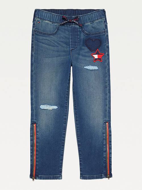 Blue Tommy Hilfiger Adaptive Distressed Denim Joggers Girls' Jeans | TH265CXF