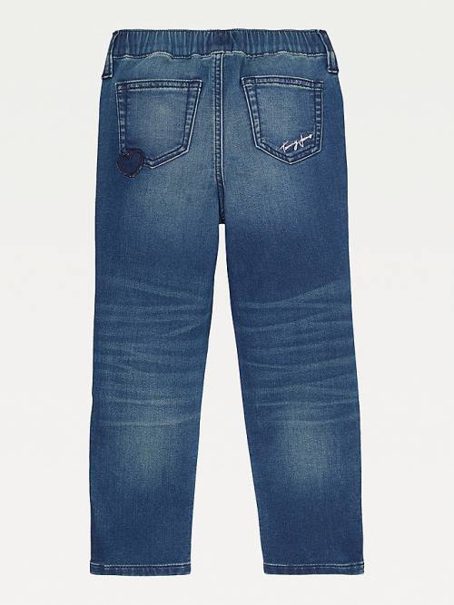 Blue Tommy Hilfiger Adaptive Distressed Denim Joggers Girls' Jeans | TH265CXF