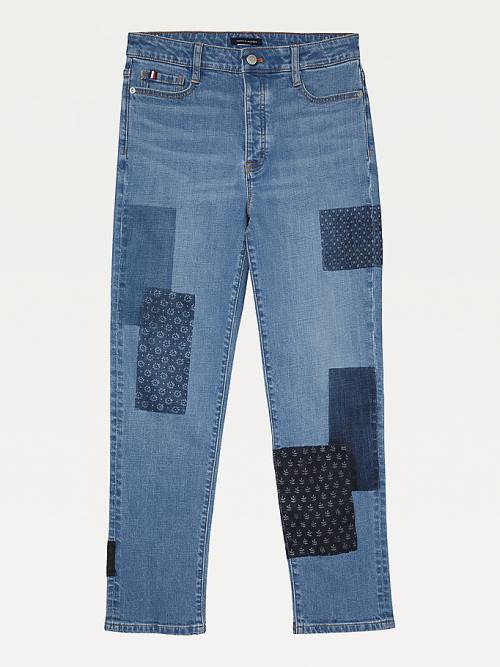 Blue Tommy Hilfiger Adaptive High Rise Straight Patchwork Women's Jeans | TH893AHD