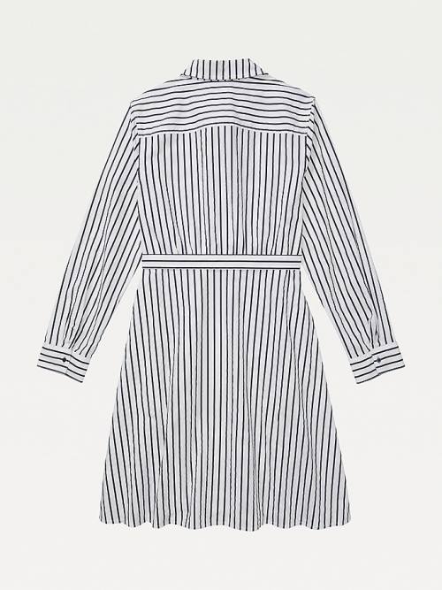 Blue Tommy Hilfiger Adaptive Long Sleeve Stripe Shirt Women's Dress | TH230YPW